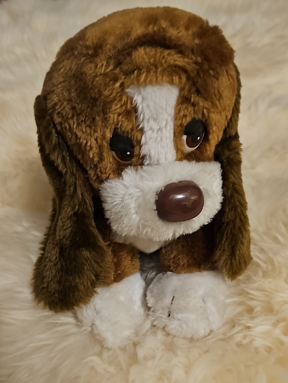 Brown & White Plush Puppy Dog Toy - Soft Chewable Companion